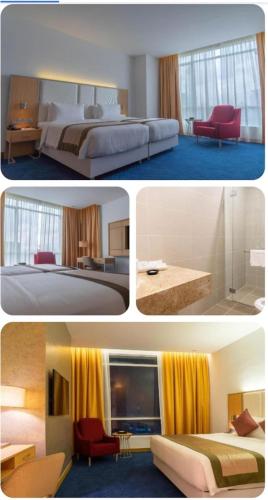 a collage of four pictures of a hotel room at TAMU Private Unit - DELUXE ROOM in Kuala Lumpur