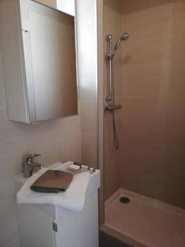 une salle de bain avec un lavabo et une douche dans l'établissement 3 rooms apartment business rooftop view to Montmartre, à Paris