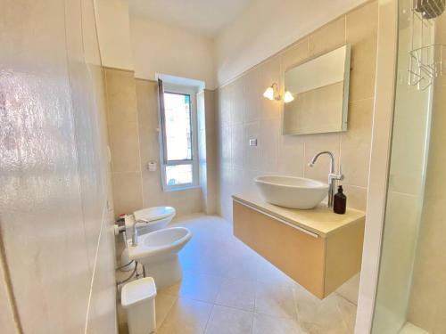 沃蓋拉的住宿－In Coorte di prestigio, nel pieno Centro di Voghera，白色的浴室设有水槽和卫生间。