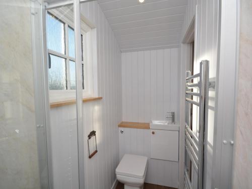 a white bathroom with a toilet and a window at 1 bed in Uplowman 60112 in Uplowman