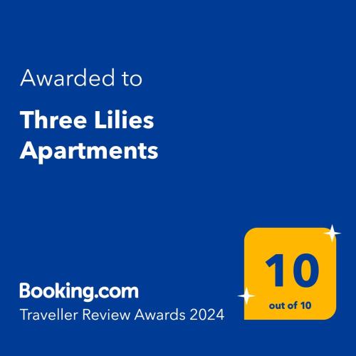 a yellow sign that saysauthorized to three titles apartments at Three Lilies Apartments in Plovdiv