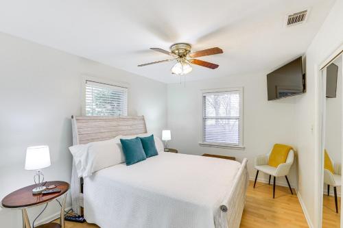 a bedroom with a bed and a ceiling fan at Peaceful Albany Vacation Rental about 6 Mi to Downtown in Albany