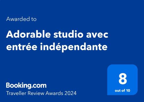 Sijil, anugerah, tanda atau dokumen lain yang dipamerkan di Adorable studio avec entrée indépendante
