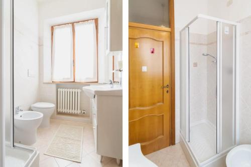 twee foto's van een badkamer met een toilet en een douche bij Casa Bibi-Montepulciano-5 posti in Montepulciano
