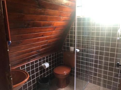 ein Bad mit einem WC und einem Waschbecken in der Unterkunft Estância das Nascentes in Salesópolis