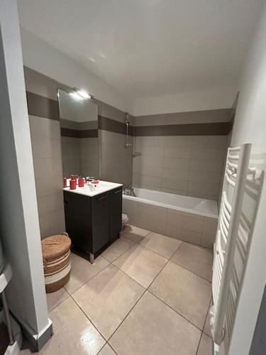 une salle de bain avec une baignoire, un lavabo et des toilettes dans l'établissement Le mystique-Somptueux -Centre Historique-Gare-Wifi, à Béziers