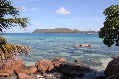 a view of the ocean with two elephants in the water at Coin D'or in Anse Possession