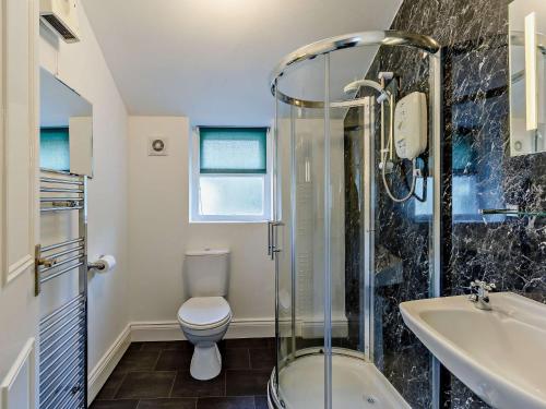 een badkamer met een douche, een toilet en een wastafel bij 1 Bed in Keswick 86247 in Rosthwaite