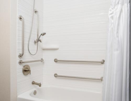 a bathroom with a shower and a tub and a sink at Hilton Garden Inn Phoenix Airport in Phoenix