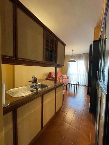 a kitchen with a sink and a counter top at Apartamento Curros Enríquez in Cambados
