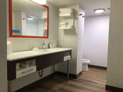 a bathroom with a sink and a mirror and a toilet at Hampton Inn El Dorado in El Dorado