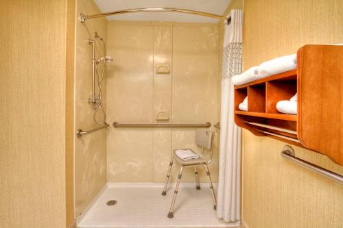 a shower with a stool in a bathroom at Hampton Inn Franklin, NC in Franklin