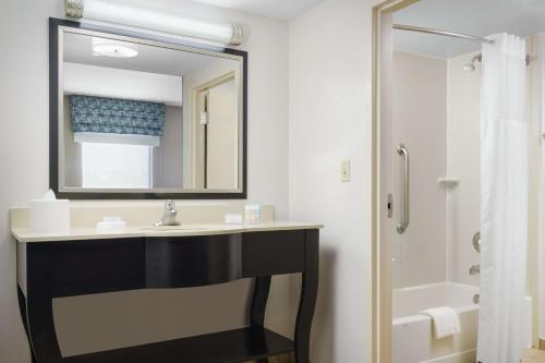 uma casa de banho com um lavatório, um espelho e um chuveiro em Hampton Inn & Suites Ft. Lauderdale/West-Sawgrass/Tamarac, FL em Tamarac