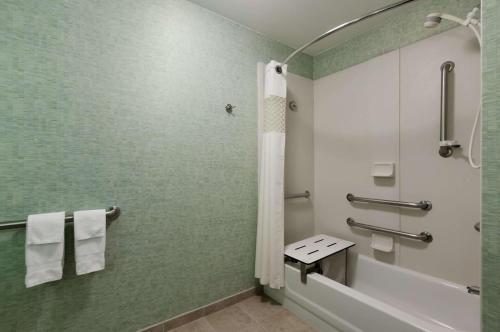 a bathroom with a shower and a tub and a sink at Hampton Inn Houston Northwest in Houston