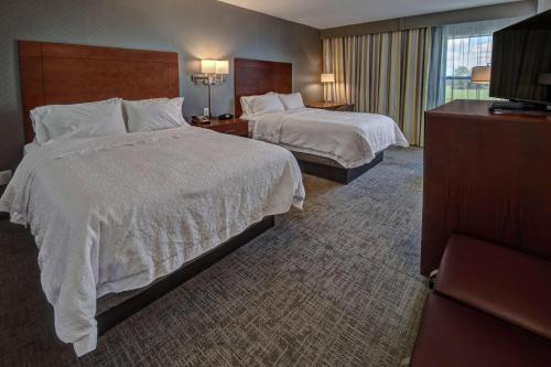 a hotel room with two beds and a television at Hampton Inn Indianapolis-SW-Plainfield in Plainfield