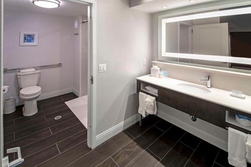 a bathroom with a sink and a toilet and a mirror at Hampton Inn & Suites Fairfield in Fairfield