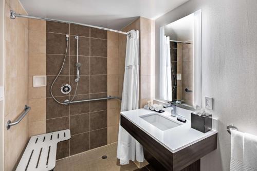 a bathroom with a sink and a shower at Embassy Suites by Hilton Houston-Energy Corridor in Houston