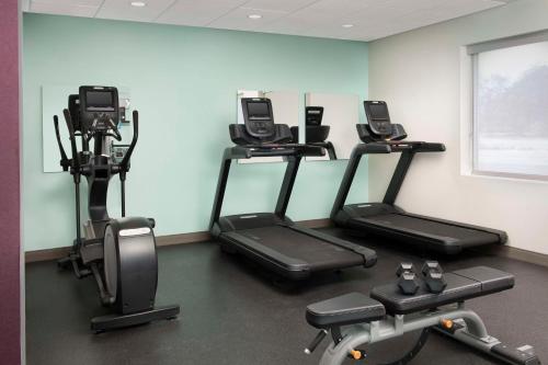 a gym with three treadmills and elliptical machines at Tru by Hilton Beaufort, Sc in Beaufort