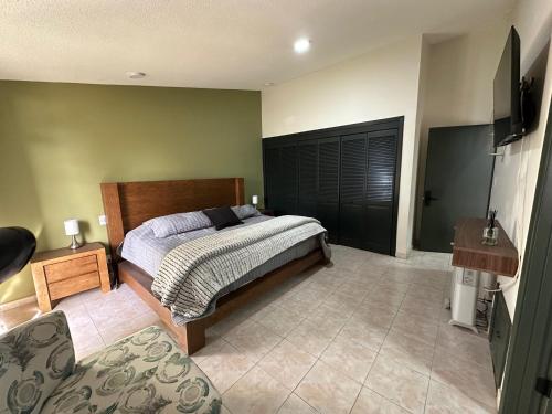 a bedroom with a bed and a couch and a television at Santa Madre B&B in San Luis Potosí