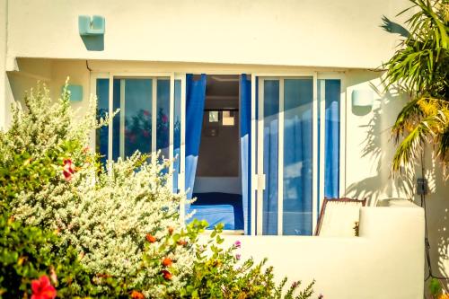 a house with sliding glass doors and plants at Villas Mykonos in Zipolite