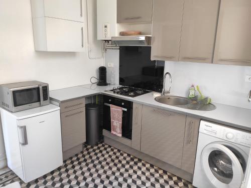 une cuisine avec un évier et une cuisinière four supérieur dans l'établissement Villa Claudia Nice port, à Nice