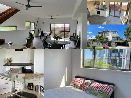 un collage de fotos de una cocina y una sala de estar en Best Brisbane location to enjoy vocation, en Brisbane
