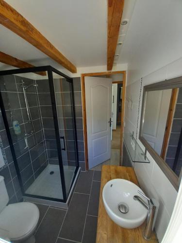 une salle de bain avec un lavabo et une douche dans l'établissement Location saisonnière du Moulin, à Saint-Saturnin-les-Avignon