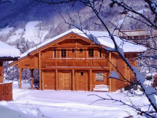 サン・ジャン・ドルプにあるA spacious tastefully furnished chalet with saunaの雪の中の丸太小屋