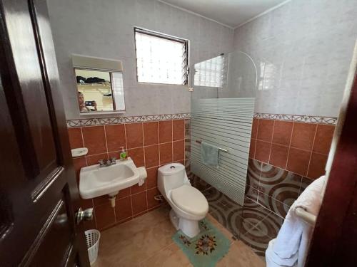 a bathroom with a toilet and a sink at Comfortable and cute in Santo Domingo