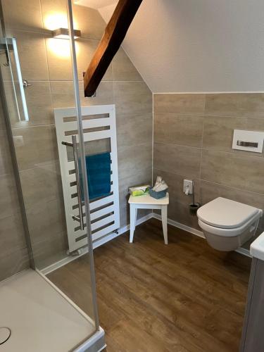 a bathroom with a toilet and a sink at Woltorfer Landkrug in Peine