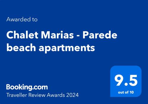 Ett certifikat, pris eller annat dokument som visas upp på Chalet Marias - Parede beach apartments