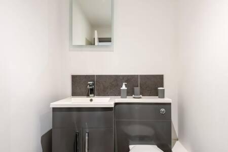 a bathroom with a sink and a mirror at Lovely 2 Bedroom Apartment in Central Hull in Hull