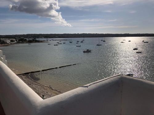 a view of a harbor with boats in the water at Apartamentos Sabina Playa in La Savina