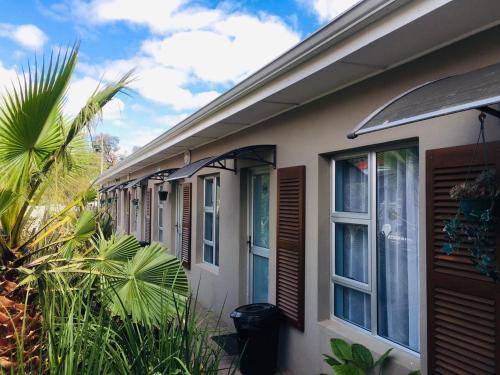 a row of windows on a house with plants at Buxton lodge Guesthouse in Queenstown