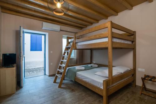 a bedroom with a bunk bed with a ladder at Casa Della Zia in Plaka Milou