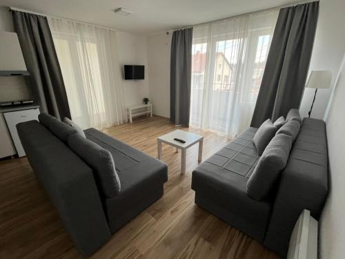 a living room with a couch and a table at Smeštaj Milutinn in Soko Banja