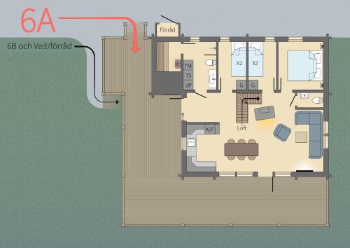 a floor plan of a house at Alpstigen 6A - 10 bäddars fjällstuga mitt i Järvsöbacken in Järvsö