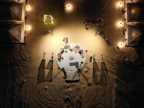 an overhead view of a table in a room at Venture Desert Camp Jaisalmer in Jaisalmer