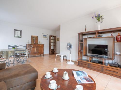 ein Wohnzimmer mit einem Sofa und einem TV in der Unterkunft Apartment Le Grand Parc-9 by Interhome in Saint-Aygulf