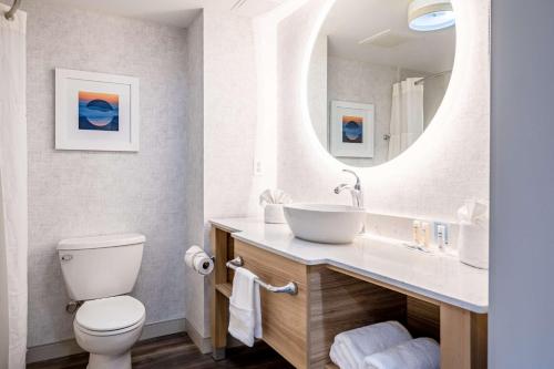 a bathroom with a sink and a toilet and a mirror at Hampton Inn & Suites Cashiers - Sapphire Valley in Sapphire