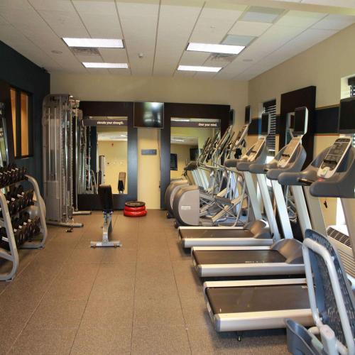 a gym with a row of treadmills and machines at Hampton Inn & Suites Stroudsburg Bartonsville Poconos in Stroudsburg