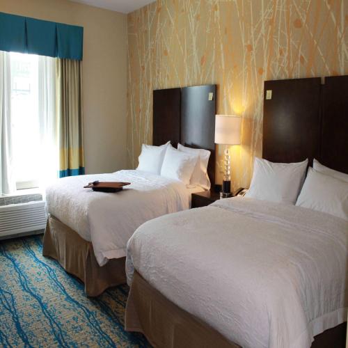 Habitación de hotel con 2 camas y ventana en Hampton Inn & Suites Stroudsburg Bartonsville Poconos, en Stroudsburg