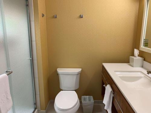a bathroom with a toilet and a sink at Home2 Suites by Hilton Fort Smith in Fort Smith
