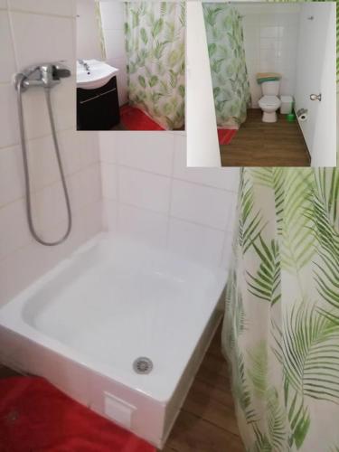 a bathroom with a shower and a bath tub at Hermoso departamento Studio in Santiago