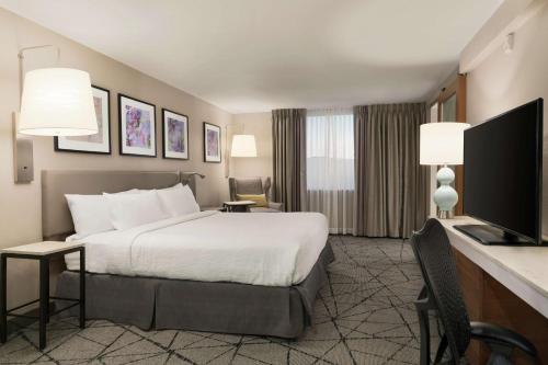 um quarto de hotel com uma cama e uma televisão em Hilton Garden Inn Springfield em Springfield