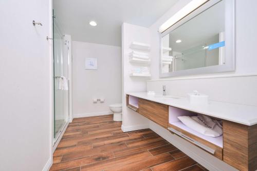 une salle de bain avec un lavabo et un miroir dans l'établissement Hampton Inn Emporia, KS, à Emporia