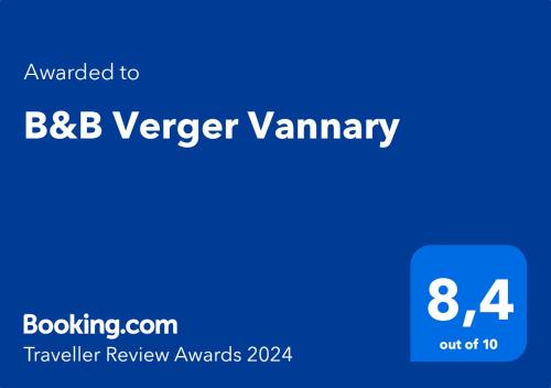Un certificat, premiu, logo sau alt document afișat la B&B Verger Vannary