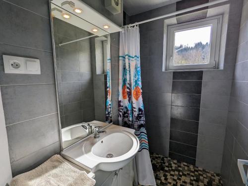 a small bathroom with a sink and a mirror at Gîte Ban-sur-Meurthe-Clefcy, 5 pièces, 9 personnes - FR-1-589-6 in Ban-sur-Meurthe-Clefcy