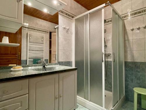 a bathroom with a shower and a sink at Gîte Saint-Jeures, 5 pièces, 8 personnes - FR-1-582-254 in Saint-Jeures