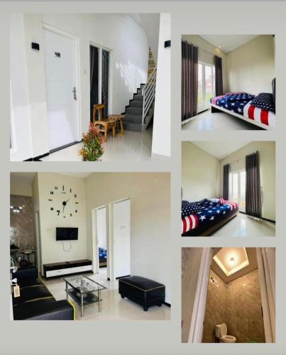 eine Collage mit vier Bildern eines Zimmers in der Unterkunft AAA, Fan Family, Aesthetic Bromo, Managed by Triple A Tour, Additional Bromo Jeep Tour Sunrise and Airport Shuttle in Ngadisari
